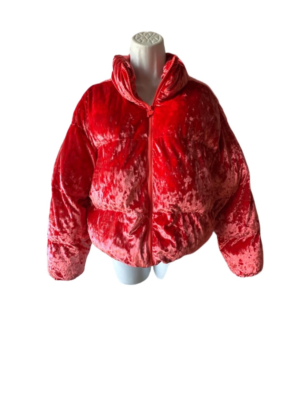 Fabletics Wander Crushed Velour Cropped Puffer Jacket Red Size L Women’s Quilted